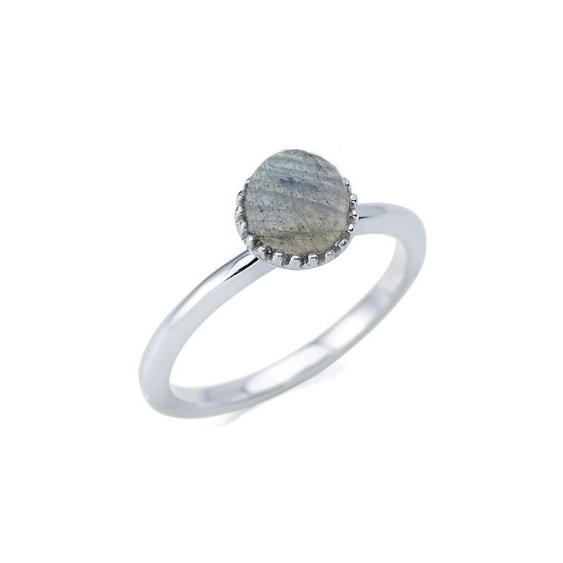 Natural multi-colored labradorite ball ring, in rhodium-plated 925 silver