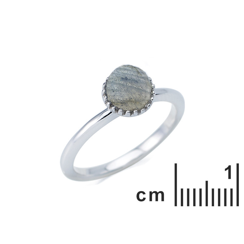 Anillo de bola de labradorita natural multicolor, en plata 925 rodiada