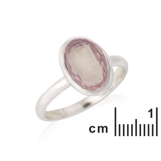 Oval natural rose quartz ring, rhodium-plated 925 silver