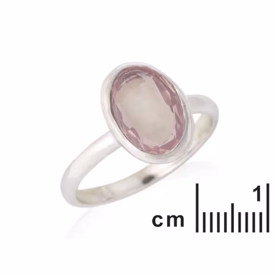 Ovaler natürlicher Rosenquarzring, rhodiniertes 925er Silber