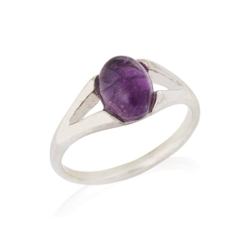 Ovaler natürlicher lila Amethystring, rhodiniertes 925er Silber