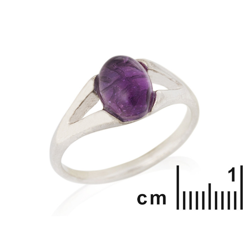 Ovaler natürlicher lila Amethystring, rhodiniertes 925er Silber
