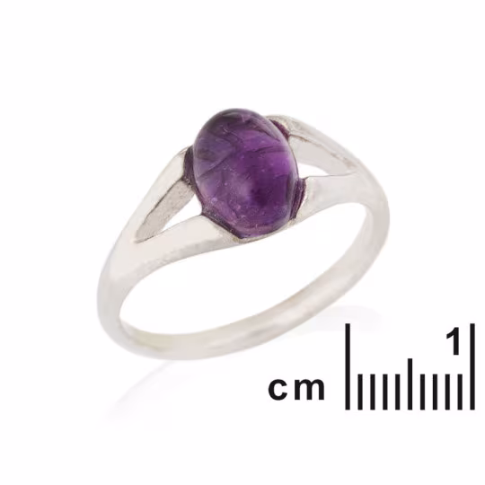 Ovaler natürlicher lila Amethystring, rhodiniertes 925er Silber