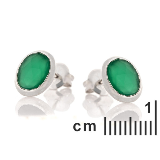 Clous d'oreilles en onyx vert naturel ovale, en argent 925 rhodié