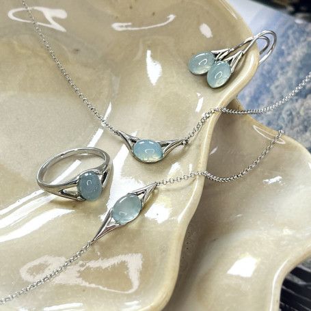Anello ovale in agata blu, argento 925 rodiato