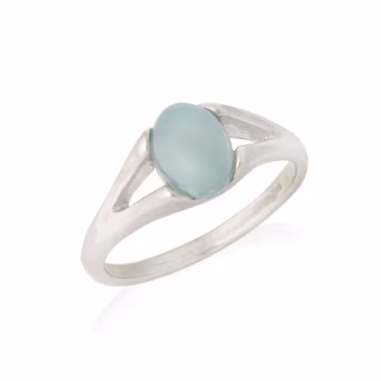Anillo ovalado de ágata azul, plata 925 rodiada