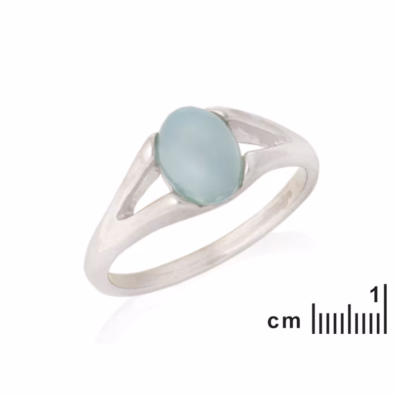 Anillo ovalado de ágata azul, plata 925 rodiada