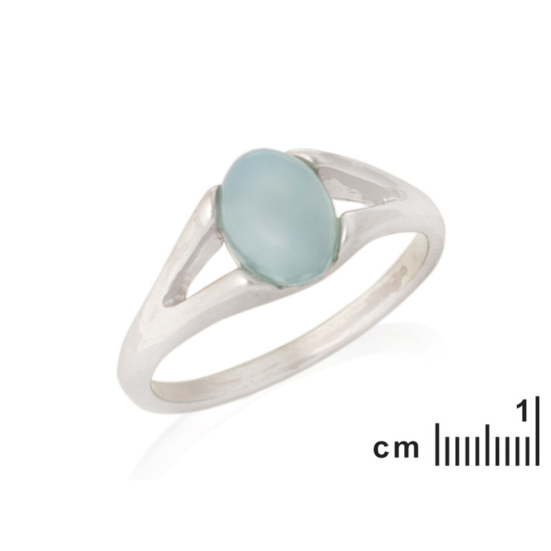 Oval blue agate ring, rhodium-plated 925 silver