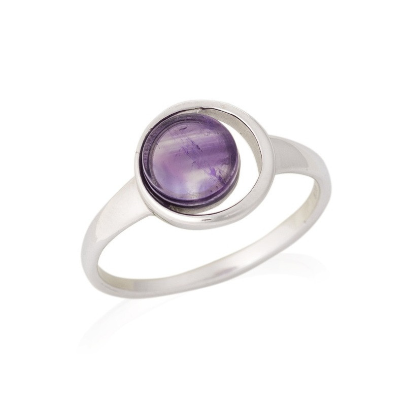 Anillo redondo de amatista morada, plata 925 rodiada