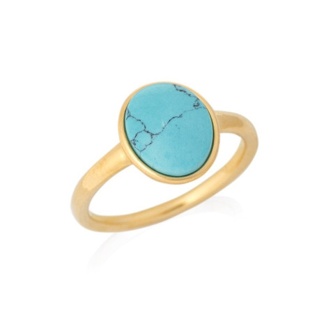 Anillo ovalado de turquesa azul, en plata 925 dorado oro