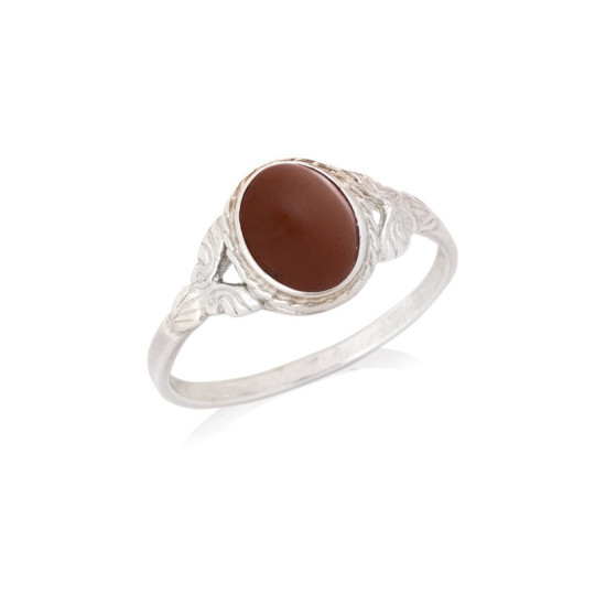 Anillo ovalado de jaspe rojo natural, en plata 925 envejecida