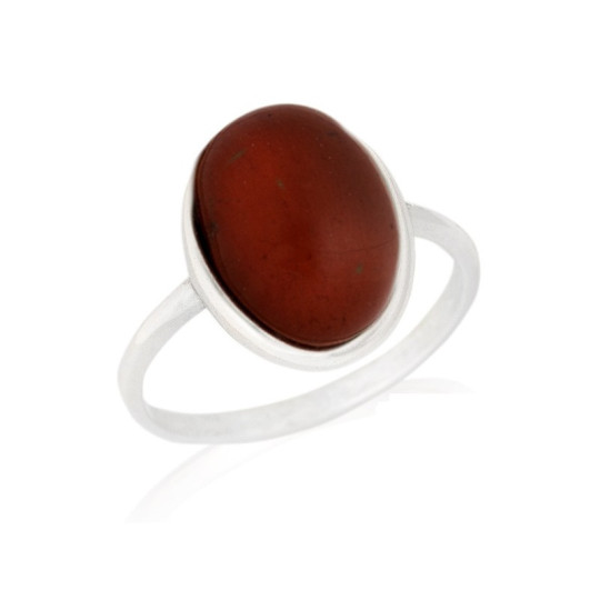 Anello ovale in diaspro rosso naturale, argento 925 rodiato