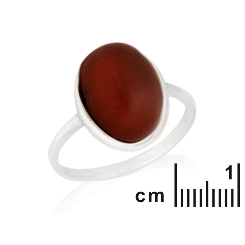 Anello ovale in diaspro rosso naturale, argento 925 rodiato