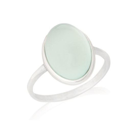 Bague en agate bleue naturelle ovale, en argent 925 rhodié