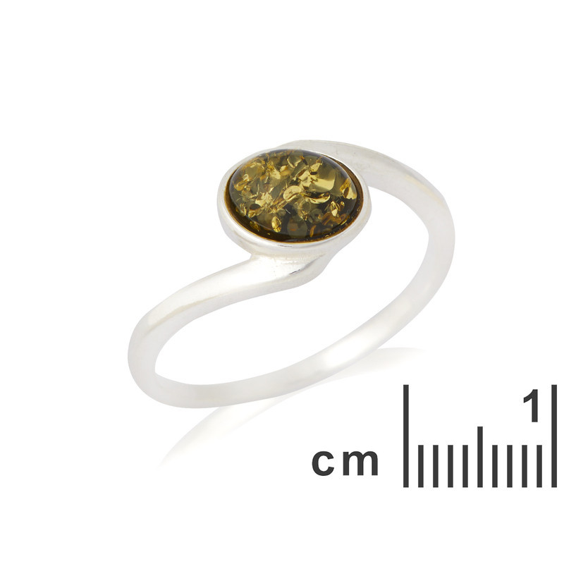 Anillo ovalado de ámbar báltico verde natural en plata 925 rodiada