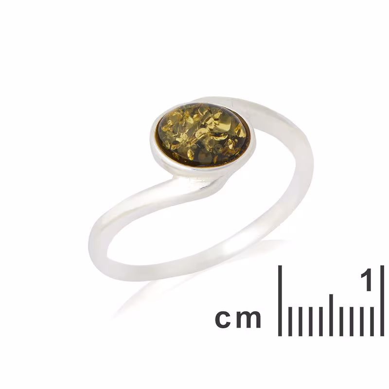 Bague en ambre vert naturel de la mer Baltique ovale, en argent 925 rhodié