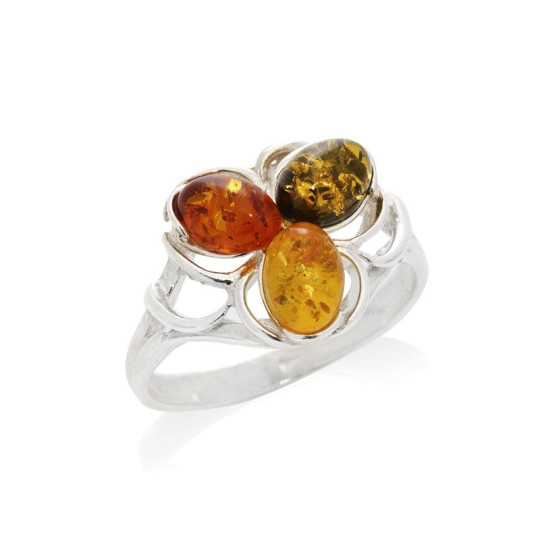 Oval Baltic Sea multi-colored amber multi-stone ring, 925 silver
