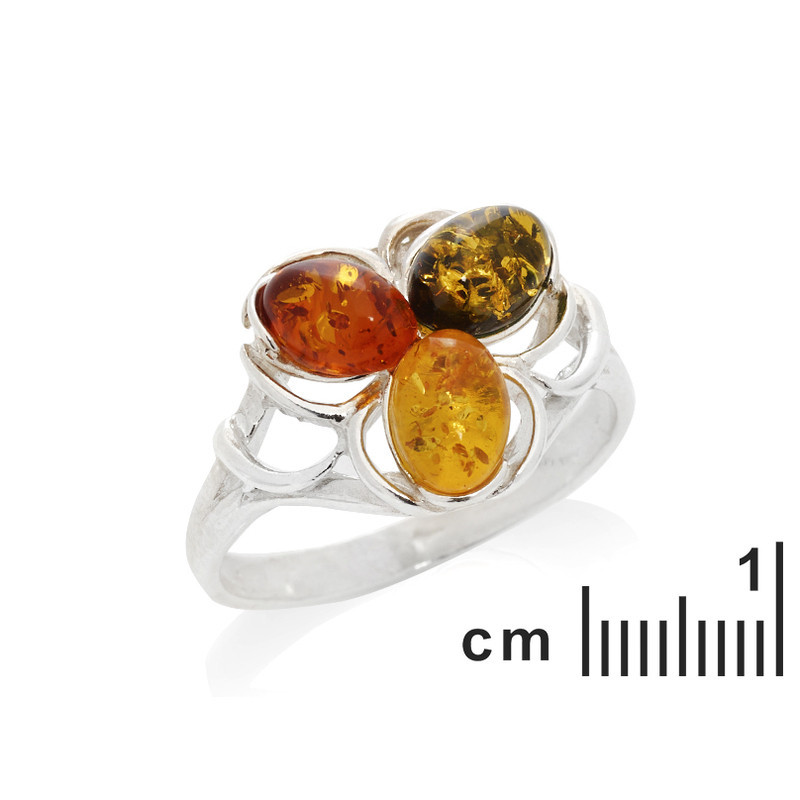 Oval Baltic Sea multi-colored amber multi-stone ring, 925 silver