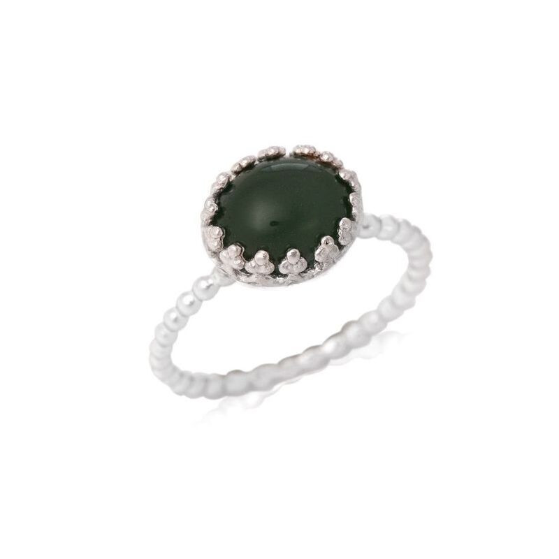 Anello ovale in avventurina verde naturale, argento 925 rodiato