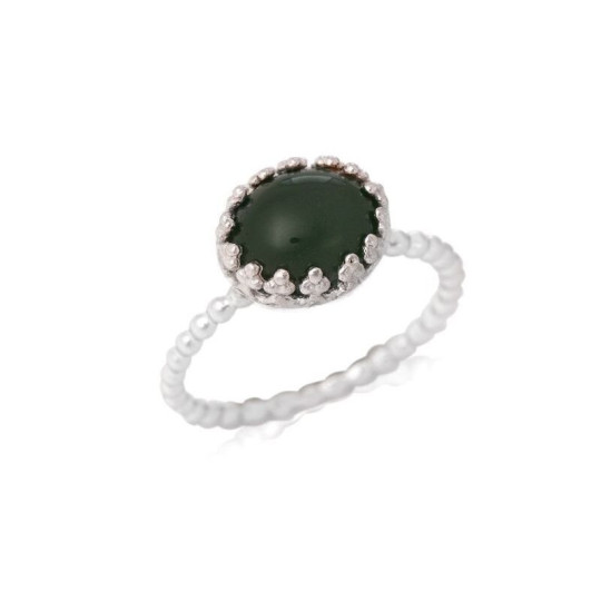 Anello ovale in avventurina verde naturale, argento 925 rodiato