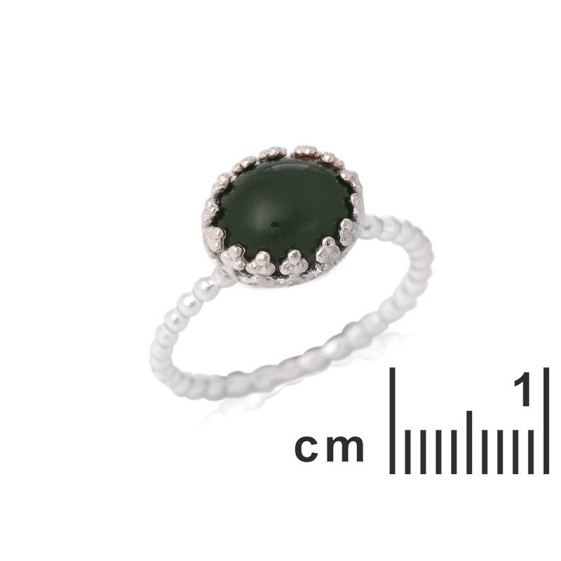 Anello ovale in avventurina verde naturale, argento 925 rodiato
