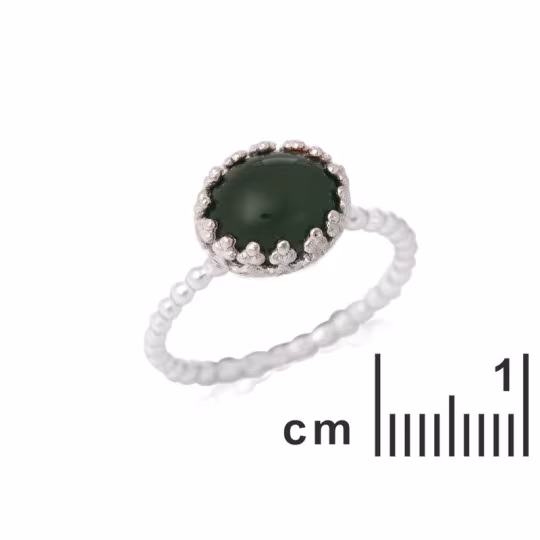 Anello ovale in avventurina verde naturale, argento 925 rodiato