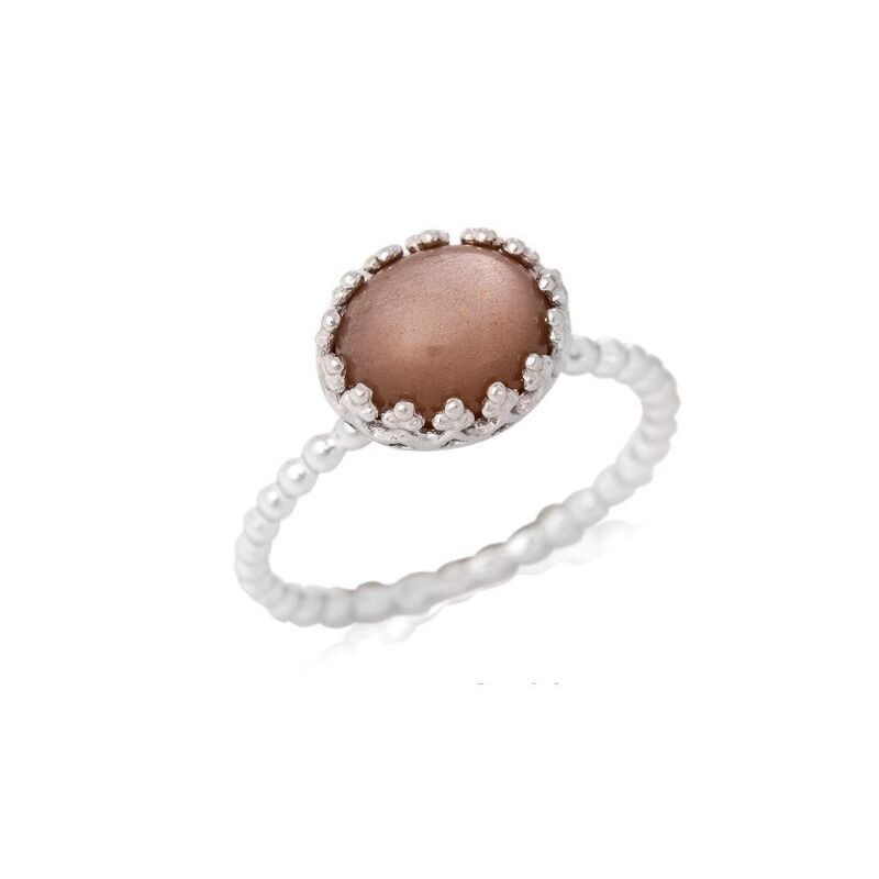 Anillo ovalado de piedra lunar rosa natural, plata 925 rodiada