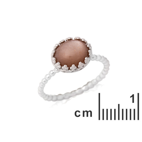 Anello ovale in pietra di luna rosa naturale, argento 925 rodiato