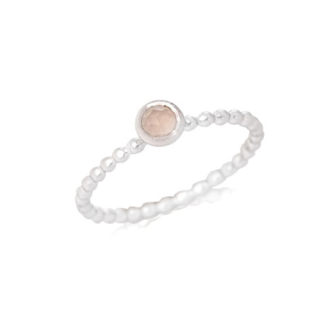 Anello rotondo in quarzo rosa, argento 925 rodiato