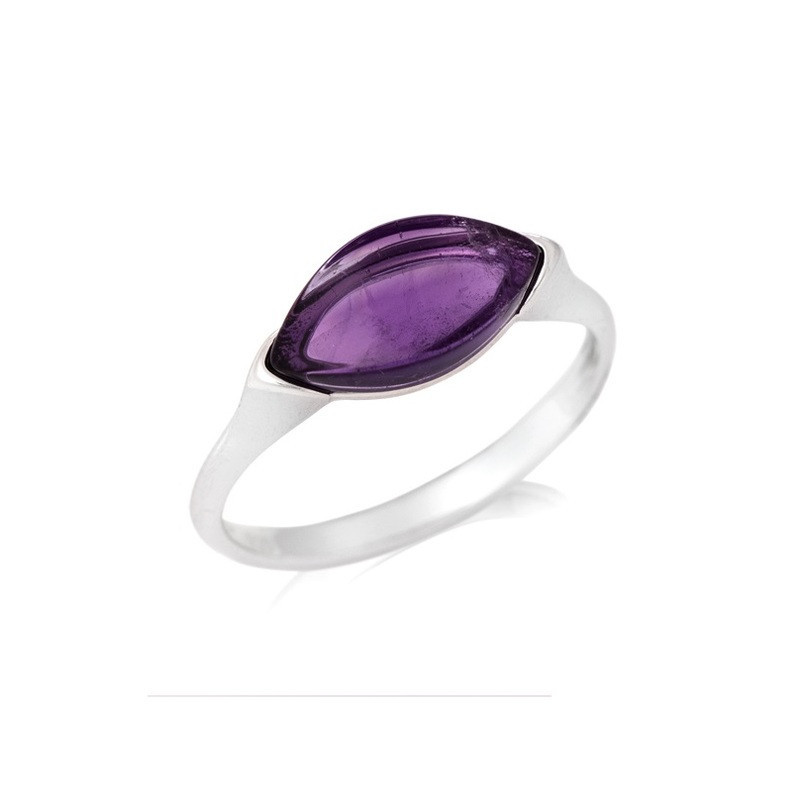 Anello a goccia con ametista viola, in argento 925 rodiato