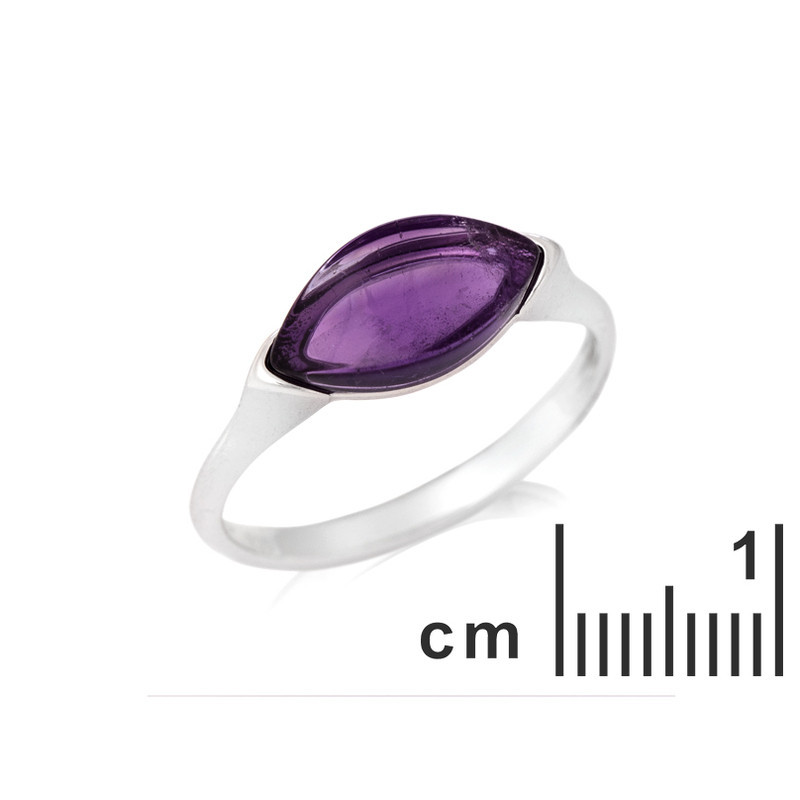 Anello a goccia con ametista viola, in argento 925 rodiato