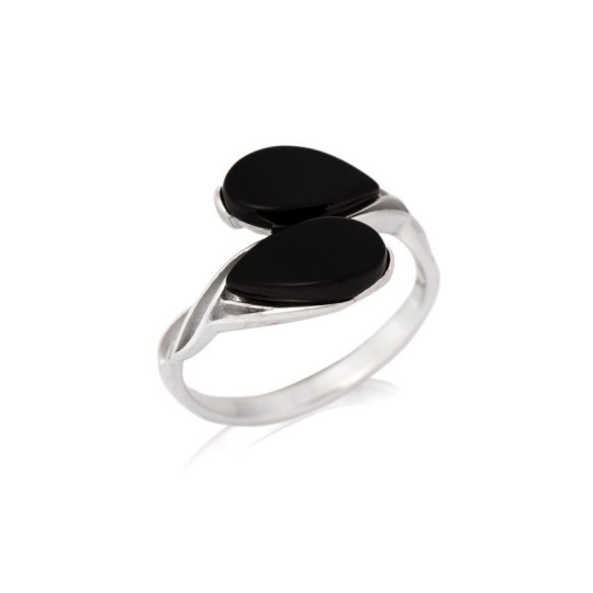 Anillo de gota de ágata negra natural, en plata 925 rodiada