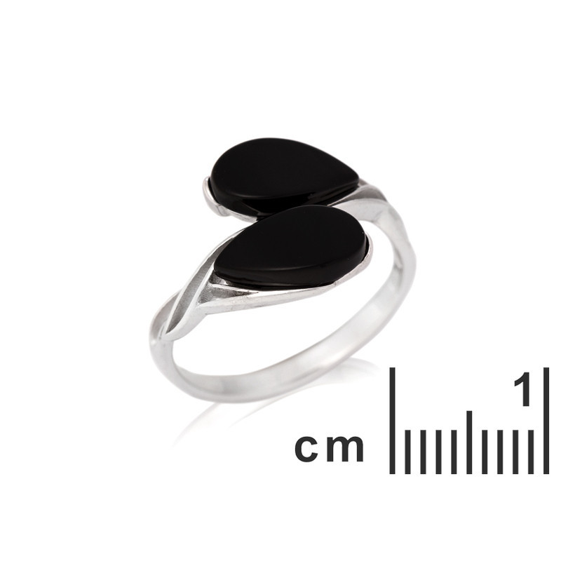Anillo de gota de ágata negra natural, en plata 925 rodiada