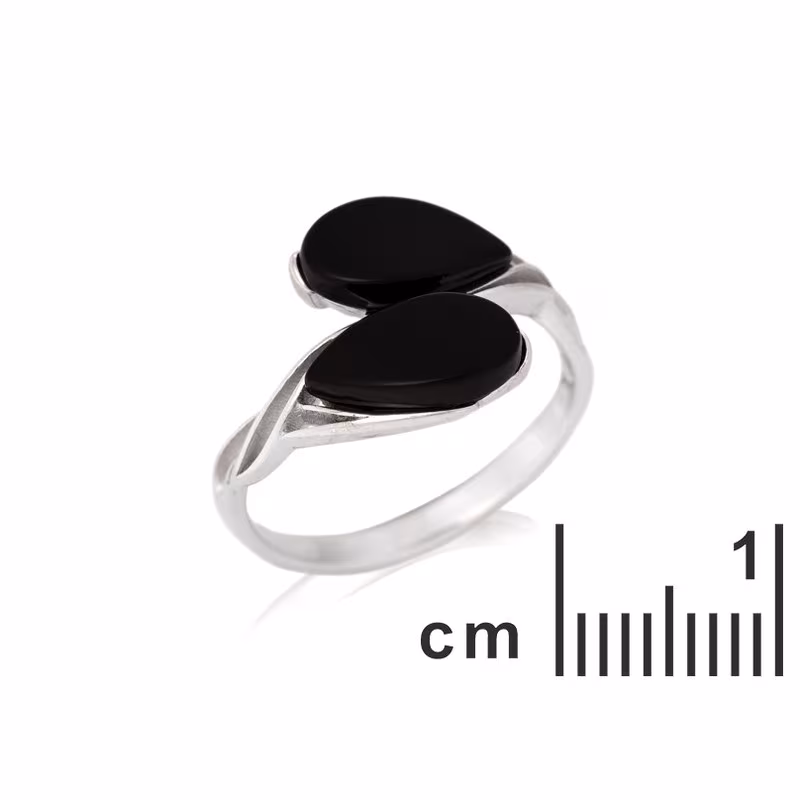 Bague en agate noire naturelle goutte, en argent 925 rhodié