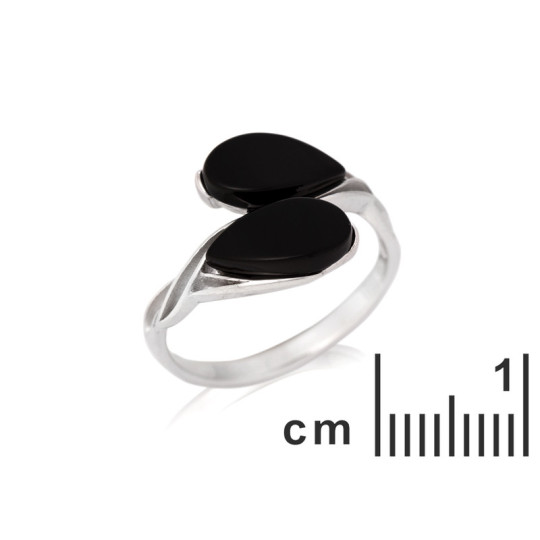 Anillo de gota de ágata negra natural, en plata 925 rodiada