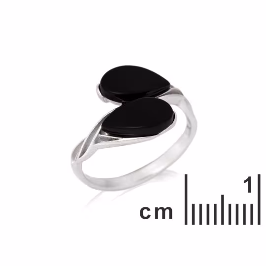 Bague en agate noire naturelle goutte, en argent 925 rhodié