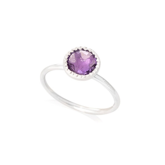 Runder lila Amethyst Ring, rhodiniertes 925 Silber