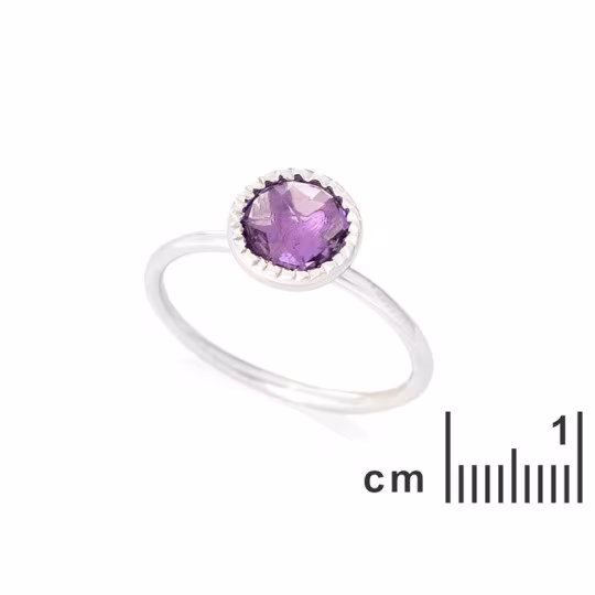 Bague en améthyste violette ronde, en argent 925 rhodié