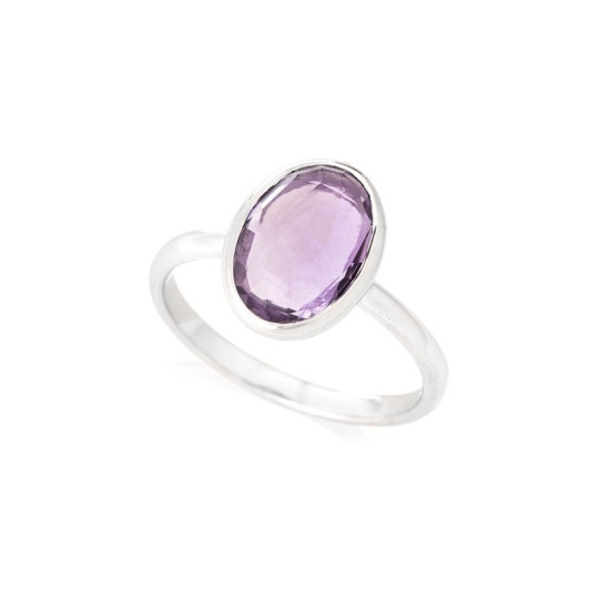 Anello ovale in ametista viola, argento 925 rodiato
