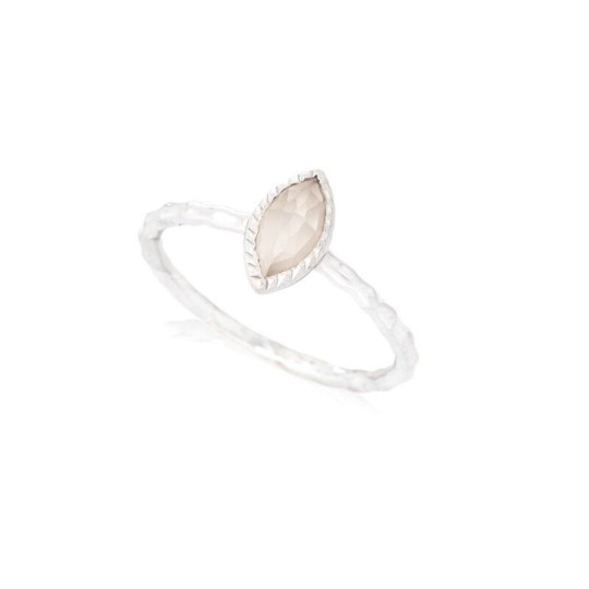Natural white moonstone ring, in rhodium-plated 925 silver