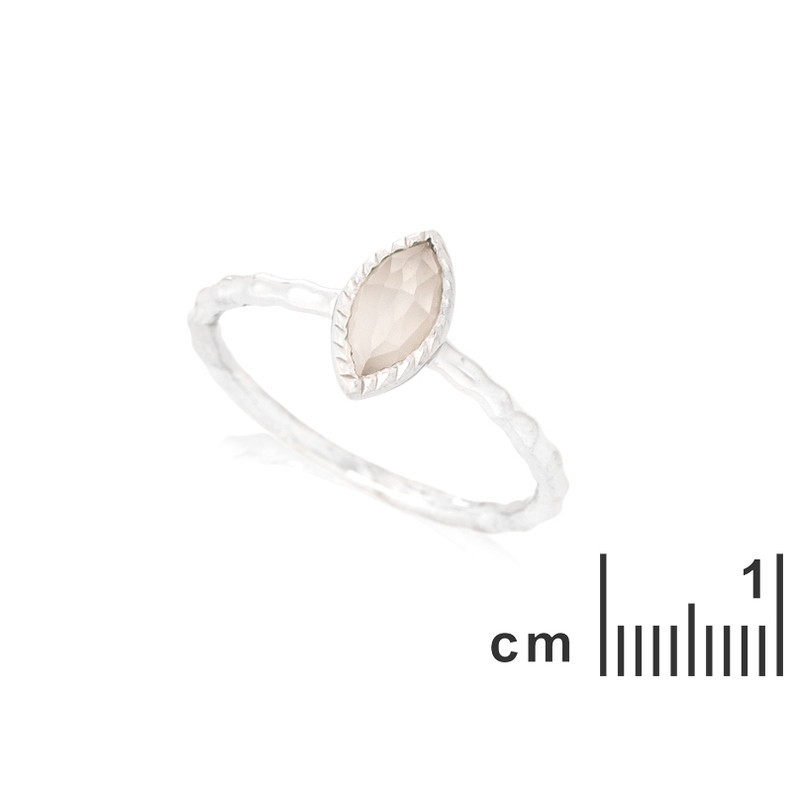 Anillo de piedra lunar blanca natural, en plata 925 rodiada