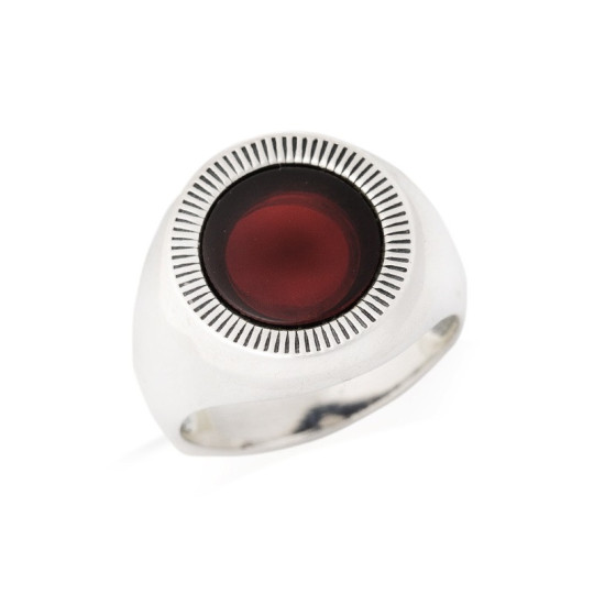 Bague en ambre cognac naturel de la mer Baltique rond, en argent 925 vieilli