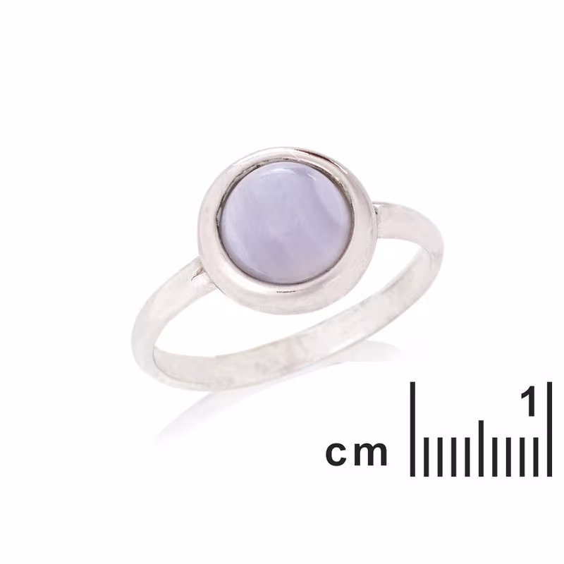 Anillo de ágata azul natural redonda con encaje, plata 925 rodiada