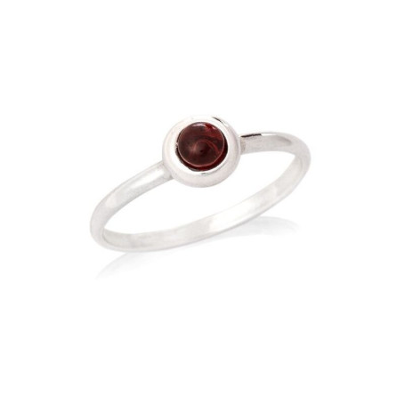 Natural round red garnet ring, rhodium-plated 925 silver