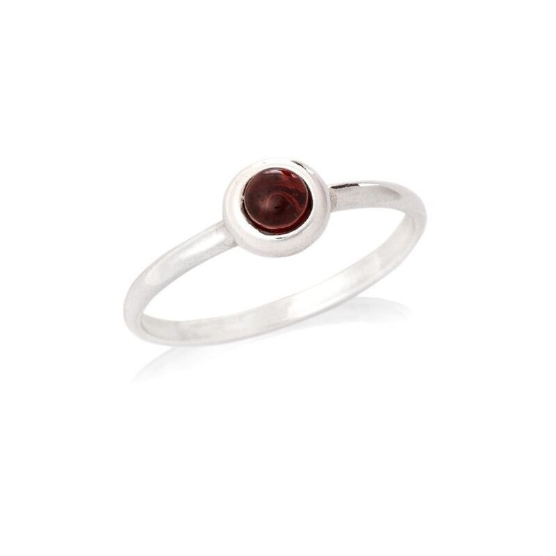 Natürlicher runder roter Granatring, rhodiniertes 925er Silber