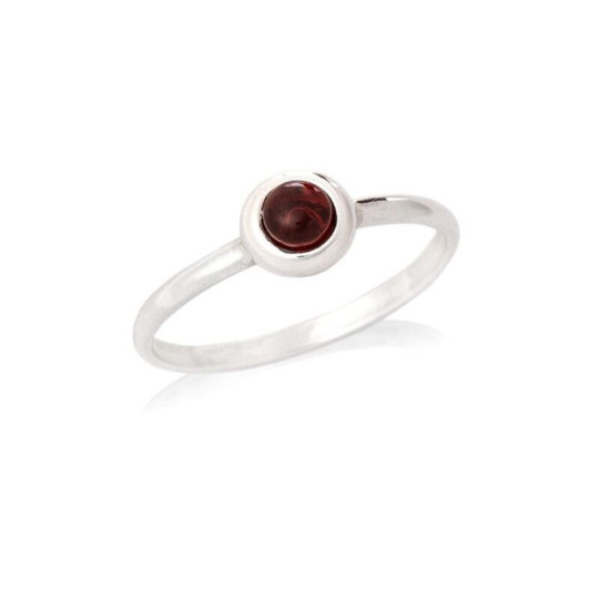 Anello con granato rosso naturale rotondo, argento 925 rodiato