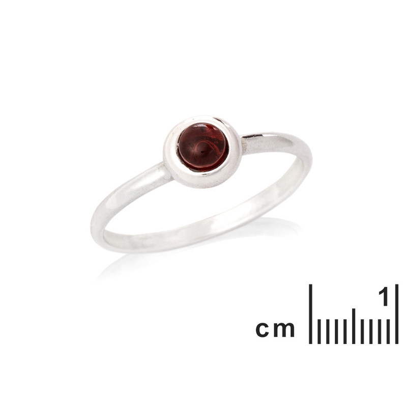 Natürlicher runder roter Granatring, rhodiniertes 925er Silber