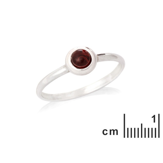 Natürlicher runder roter Granatring, rhodiniertes 925er Silber