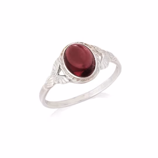Bague en grenat rouge naturel ovale, en argent 925 vieilli