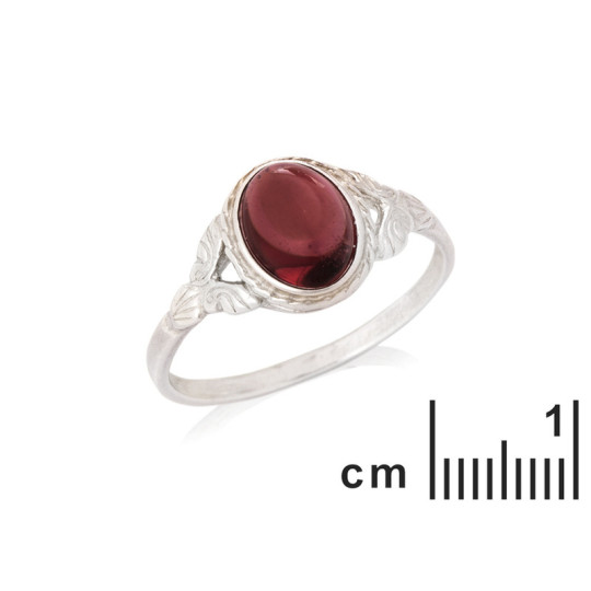 Anello ovale in granato rosso naturale, in argento 925 invecchiato
